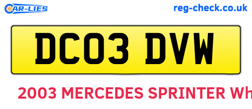 DC03DVW are the vehicle registration plates.