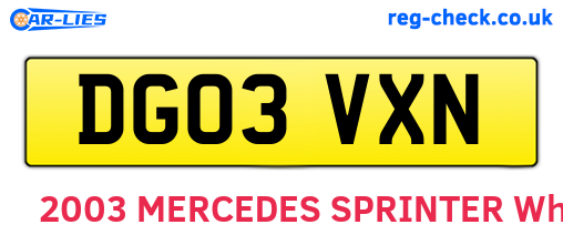 DG03VXN are the vehicle registration plates.