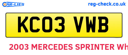 KC03VWB are the vehicle registration plates.