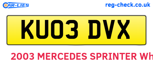 KU03DVX are the vehicle registration plates.