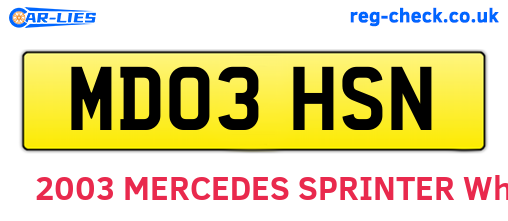 MD03HSN are the vehicle registration plates.