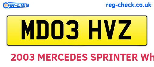 MD03HVZ are the vehicle registration plates.