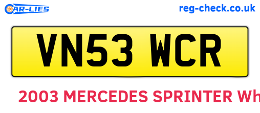 VN53WCR are the vehicle registration plates.