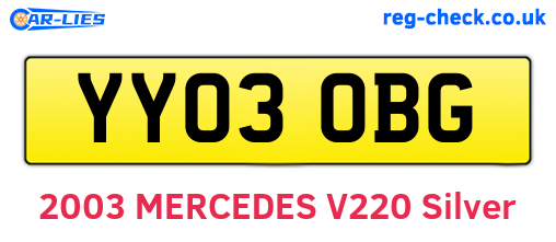 YY03OBG are the vehicle registration plates.