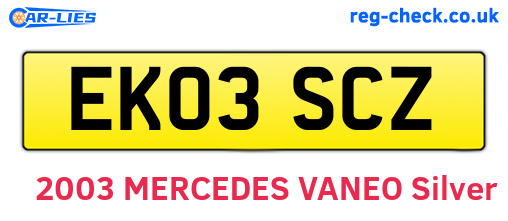 EK03SCZ are the vehicle registration plates.