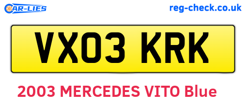 VX03KRK are the vehicle registration plates.