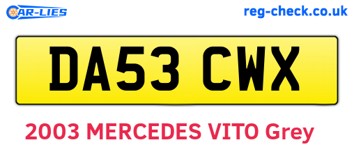 DA53CWX are the vehicle registration plates.