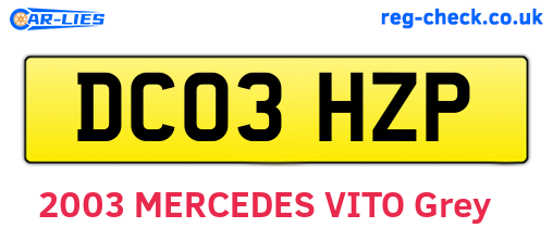 DC03HZP are the vehicle registration plates.