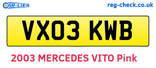 VX03KWB are the vehicle registration plates.