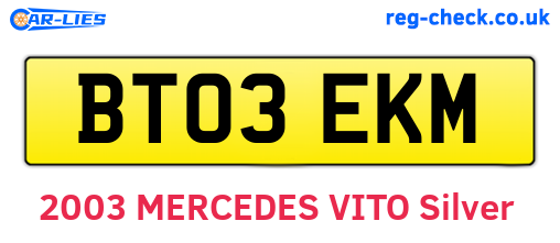 BT03EKM are the vehicle registration plates.