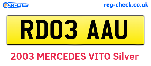 RD03AAU are the vehicle registration plates.