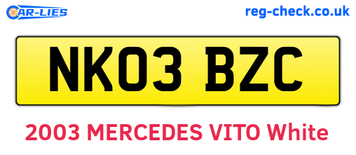 NK03BZC are the vehicle registration plates.