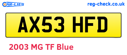 AX53HFD are the vehicle registration plates.