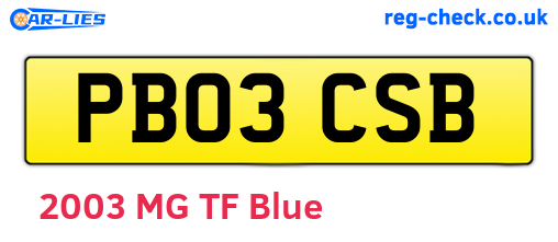 PB03CSB are the vehicle registration plates.