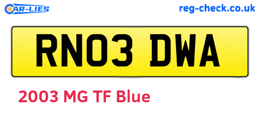 RN03DWA are the vehicle registration plates.