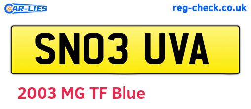 SN03UVA are the vehicle registration plates.