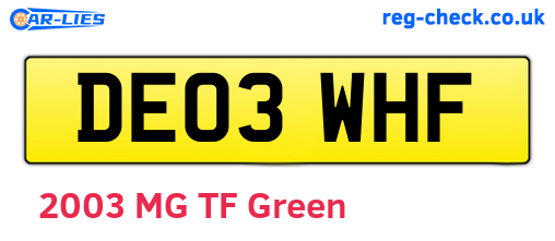 DE03WHF are the vehicle registration plates.