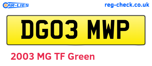 DG03MWP are the vehicle registration plates.