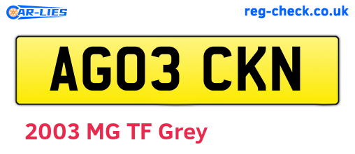 AG03CKN are the vehicle registration plates.