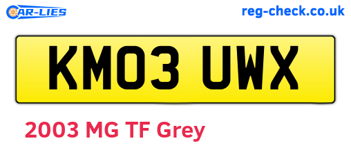 KM03UWX are the vehicle registration plates.