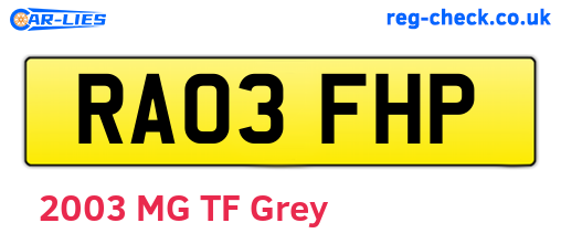 RA03FHP are the vehicle registration plates.