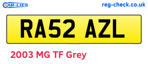 RA52AZL are the vehicle registration plates.