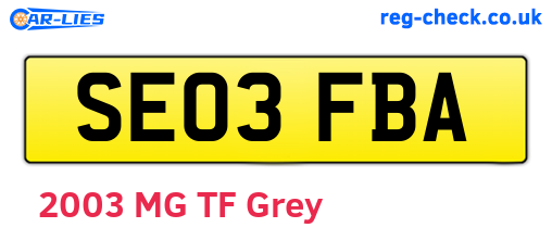 SE03FBA are the vehicle registration plates.
