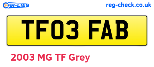 TF03FAB are the vehicle registration plates.
