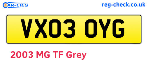 VX03OYG are the vehicle registration plates.