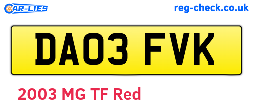DA03FVK are the vehicle registration plates.