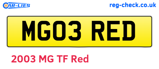 MG03RED are the vehicle registration plates.