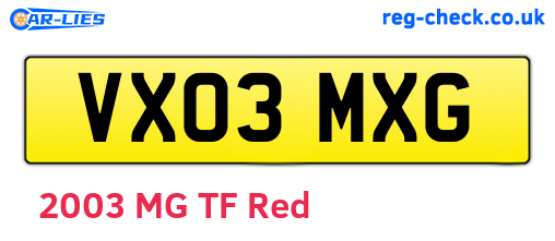 VX03MXG are the vehicle registration plates.