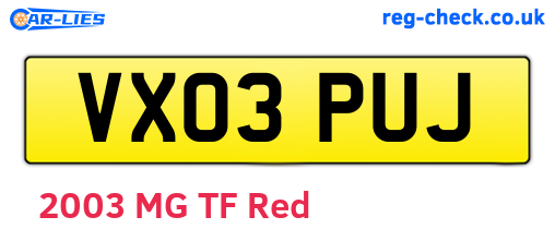 VX03PUJ are the vehicle registration plates.