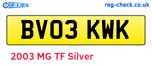 BV03KWK are the vehicle registration plates.