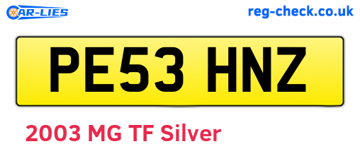 PE53HNZ are the vehicle registration plates.