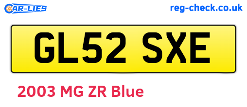 GL52SXE are the vehicle registration plates.