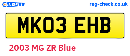 MK03EHB are the vehicle registration plates.