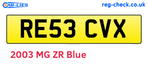 RE53CVX are the vehicle registration plates.