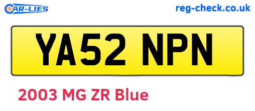 YA52NPN are the vehicle registration plates.