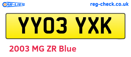 YY03YXK are the vehicle registration plates.