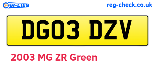 DG03DZV are the vehicle registration plates.