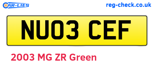 NU03CEF are the vehicle registration plates.