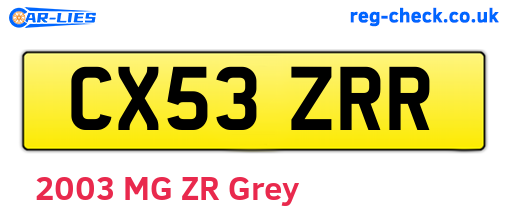 CX53ZRR are the vehicle registration plates.
