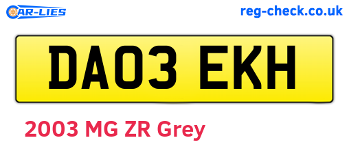 DA03EKH are the vehicle registration plates.