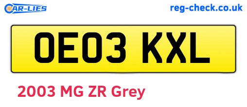 OE03KXL are the vehicle registration plates.