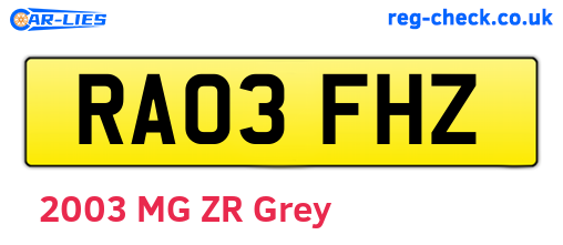 RA03FHZ are the vehicle registration plates.