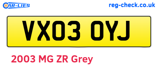 VX03OYJ are the vehicle registration plates.