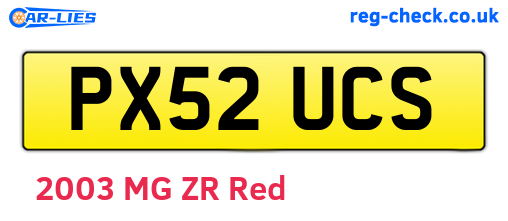 PX52UCS are the vehicle registration plates.