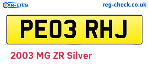 PE03RHJ are the vehicle registration plates.