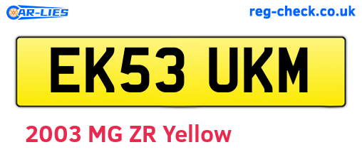 EK53UKM are the vehicle registration plates.